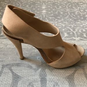 Pedro Garcia Suede Slingback Peep Toe Heels, Nude, Sz 39 IT (9 US)